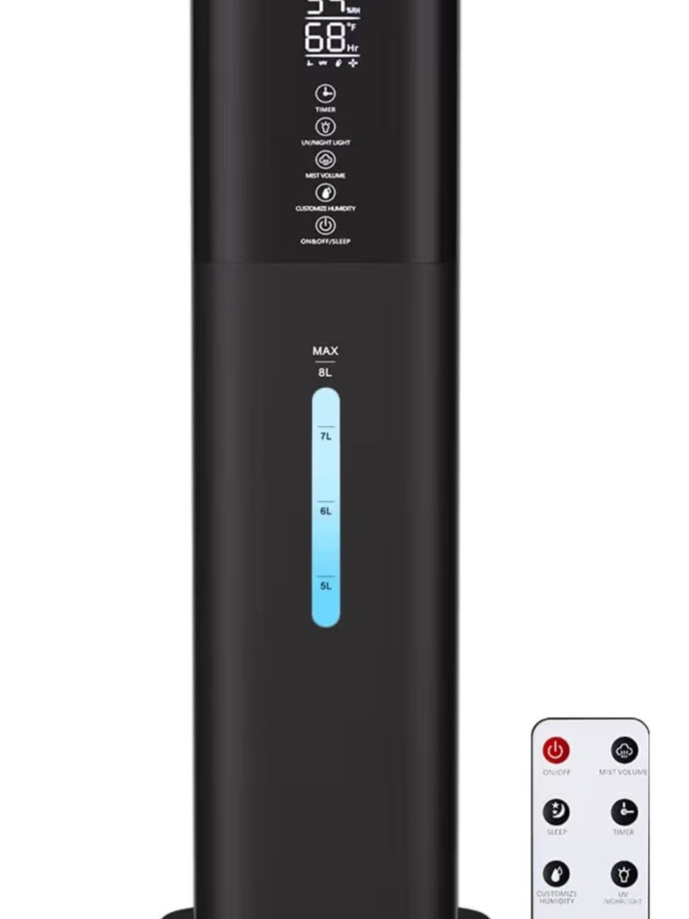 Black Tower Ultrasonic Humidifier with Remote - 8L